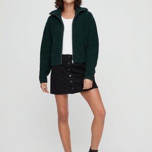 Wilfred Free Marilyn Sweater Cropped 1/4 Zip-Up Alpaca Wool Knit in Scarab Green